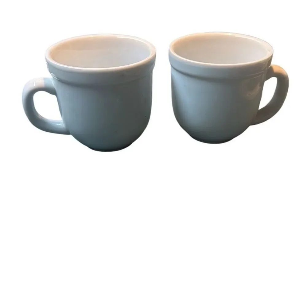 2 Pottery Barn White Wide Rim Bistro Suppertime Coffee Mugs Set of 2